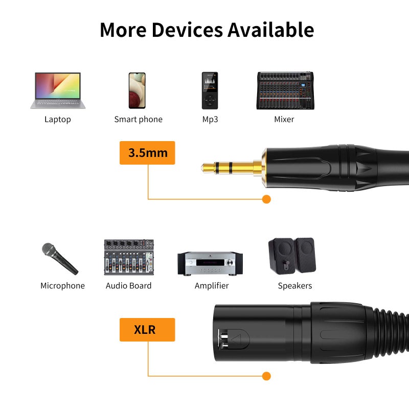 CableCreation كابل كرييشن 3.5 مم إلى XLR، 6 أقدام 3.5 مم (1/8 بوصة) TRS ستيريو ذكر إلى XLR ذكر كابل متوافق مع آيفون، آيبود، تابلت، لابتوب والمزيد، أسود - Image 5